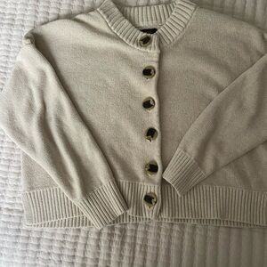 Quince Cream Button-Front Cotton Blend Cardigan